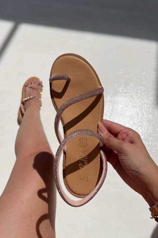 Tie me flat σανδάλια με strass χαλκό χρυσό