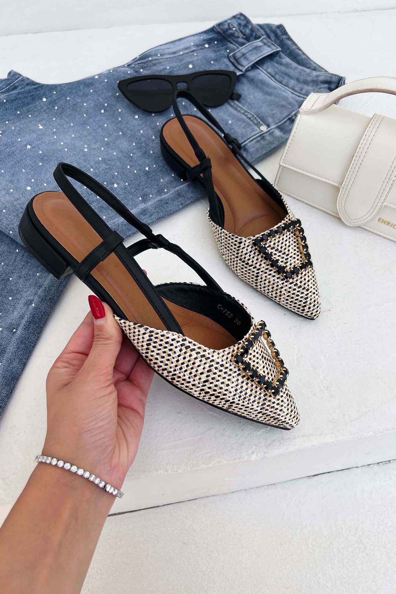 ΓΟΒΕΣ Trick slingback γόβα με πέτρες μαύρο