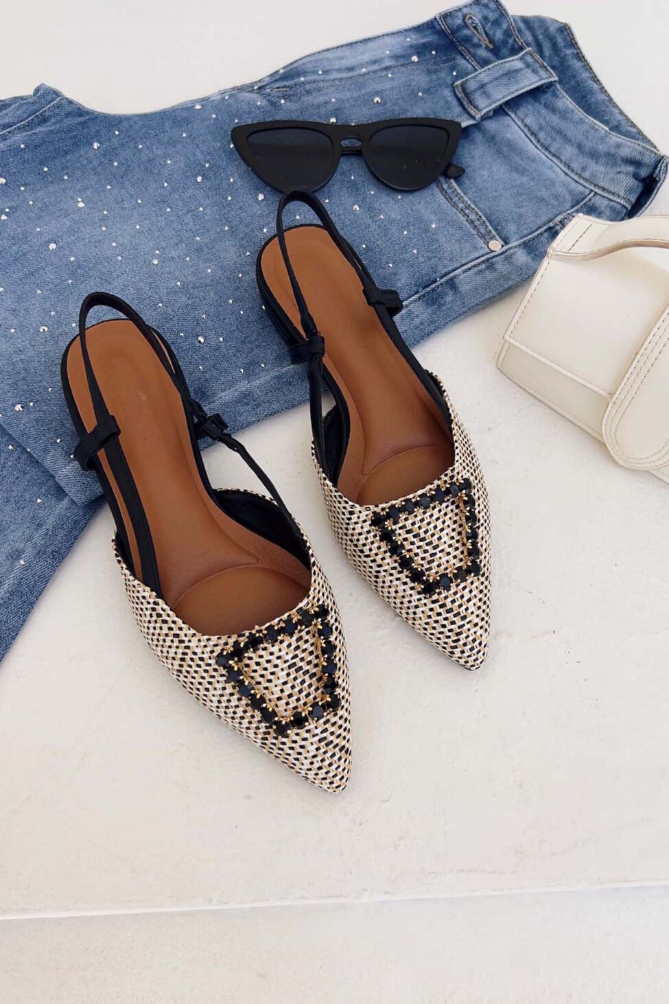 Trick slingback γόβα με πέτρες μαύρο