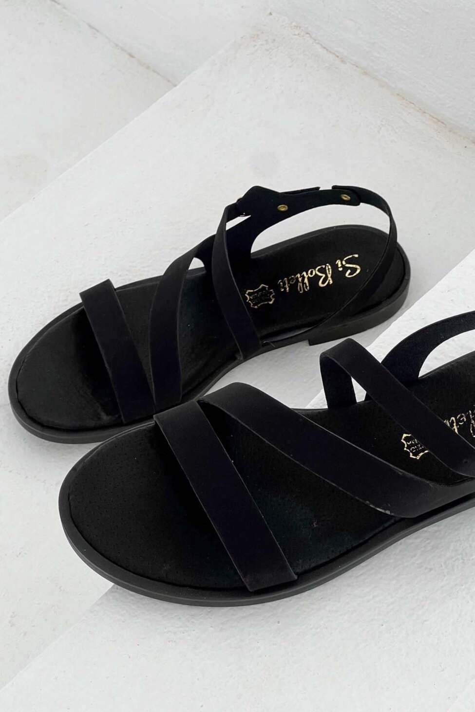 Vegan flat σανδάλια δερμάτινα μαύρο