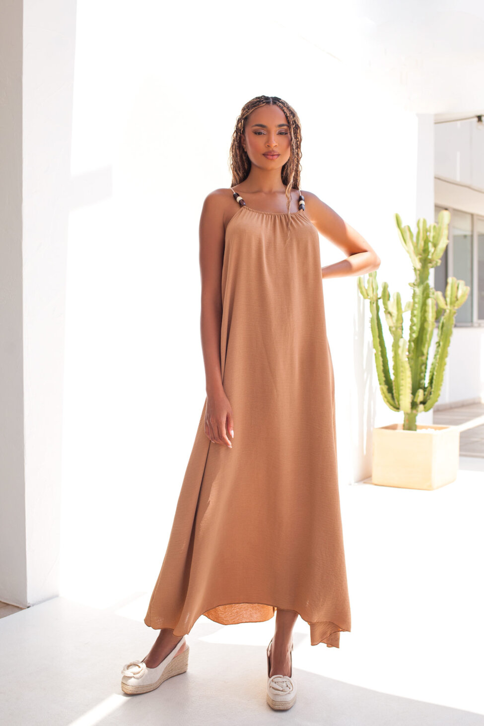Ariadne μίντι φόρεμα καφέ