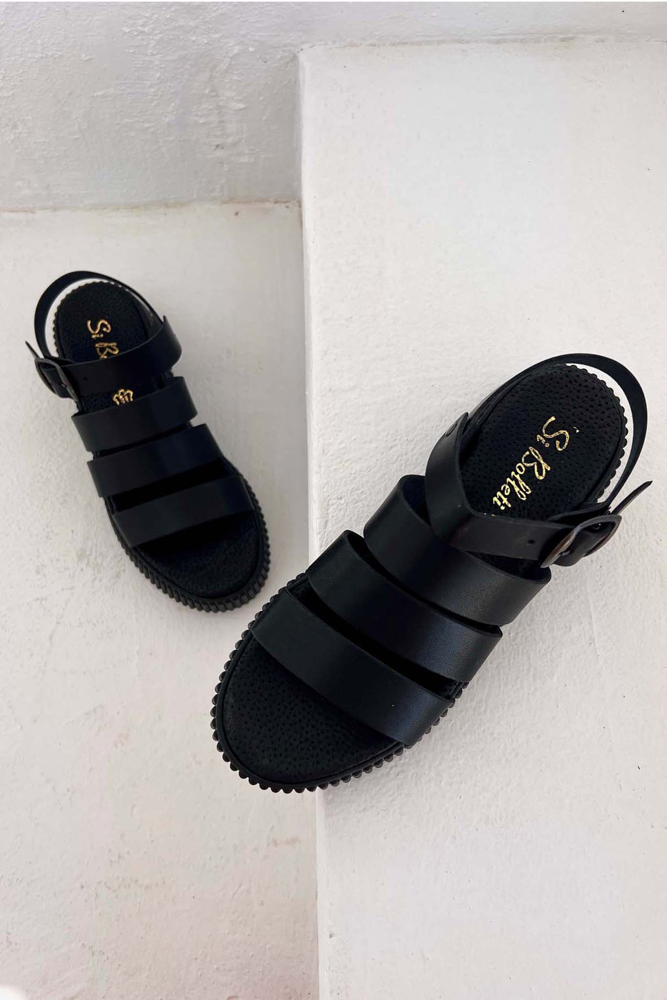 Continue δερμάτινο flatform μαύρο μαύρο