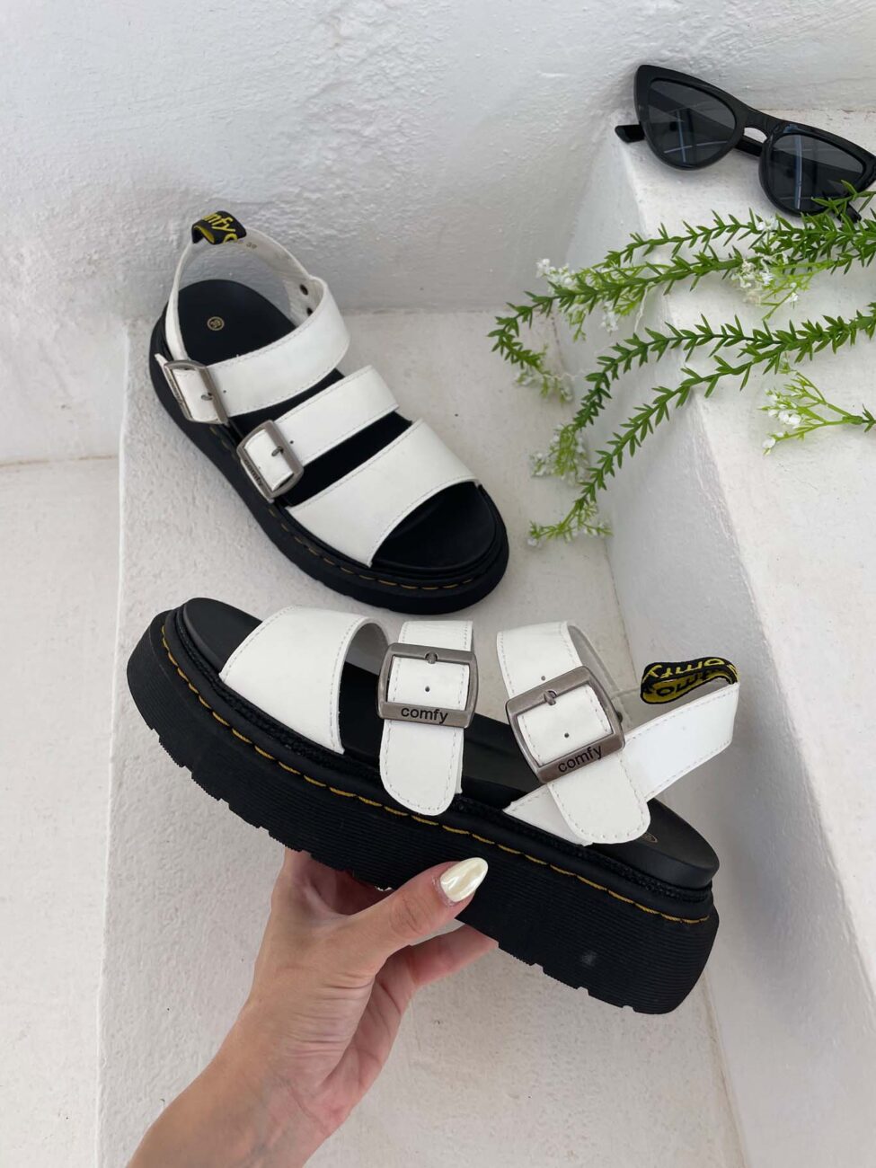 Flexible σανδάλια flatforms λευκό