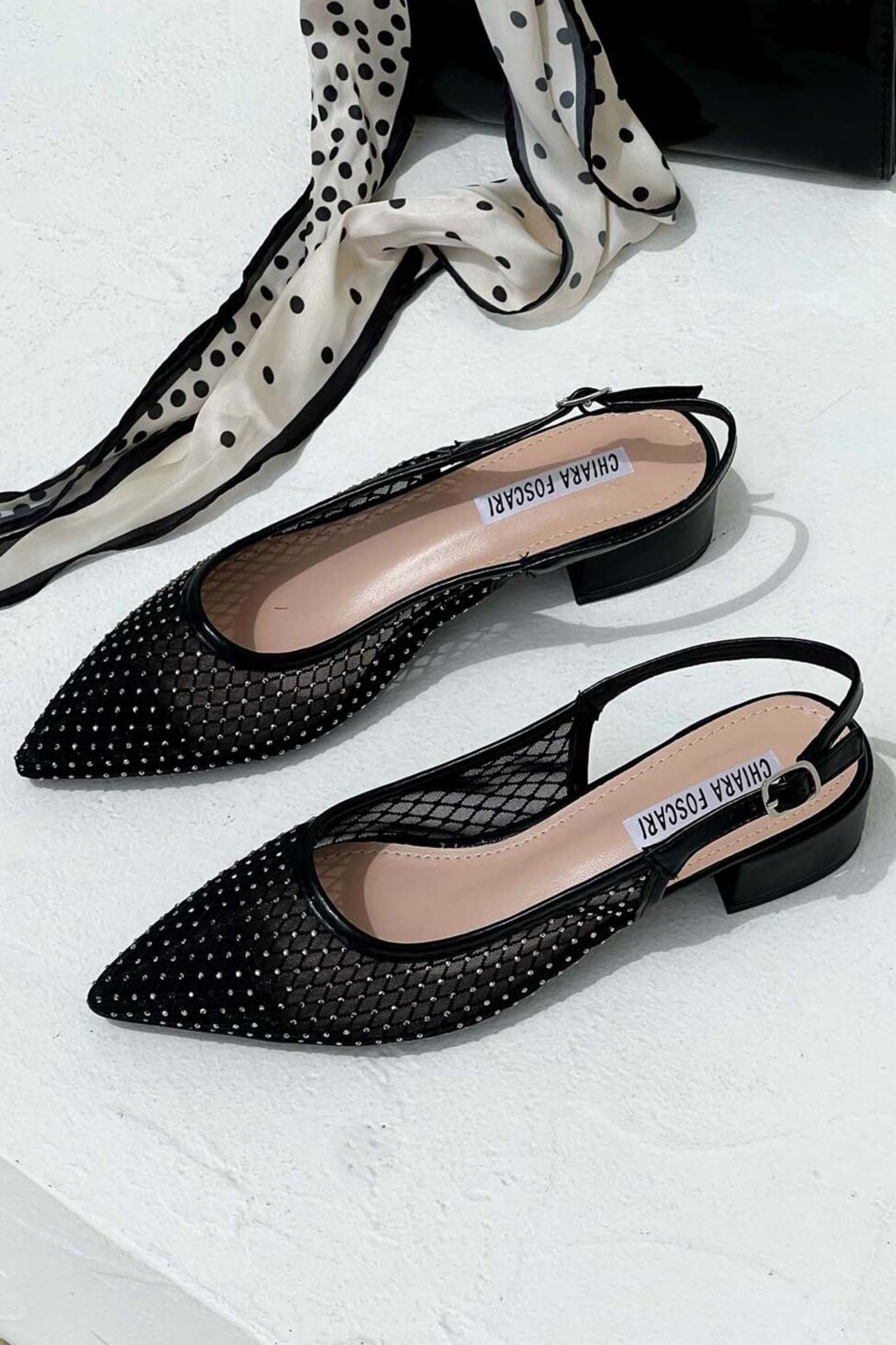 Ganya slingback γόβα με διαφάνεια και strass μαύρο