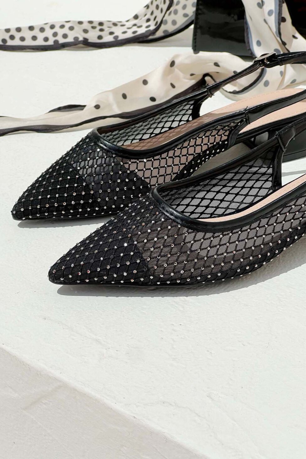 Ganya slingback γόβα με διαφάνεια και strass μαύρο