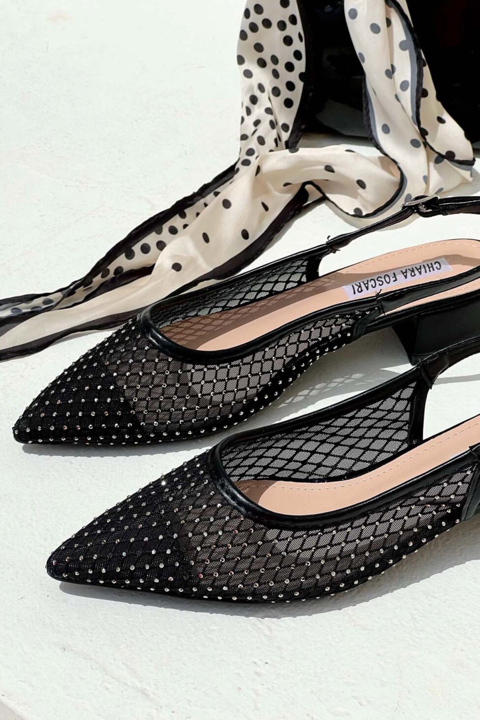Ganya slingback γόβα με διαφάνεια και strass μαύρο