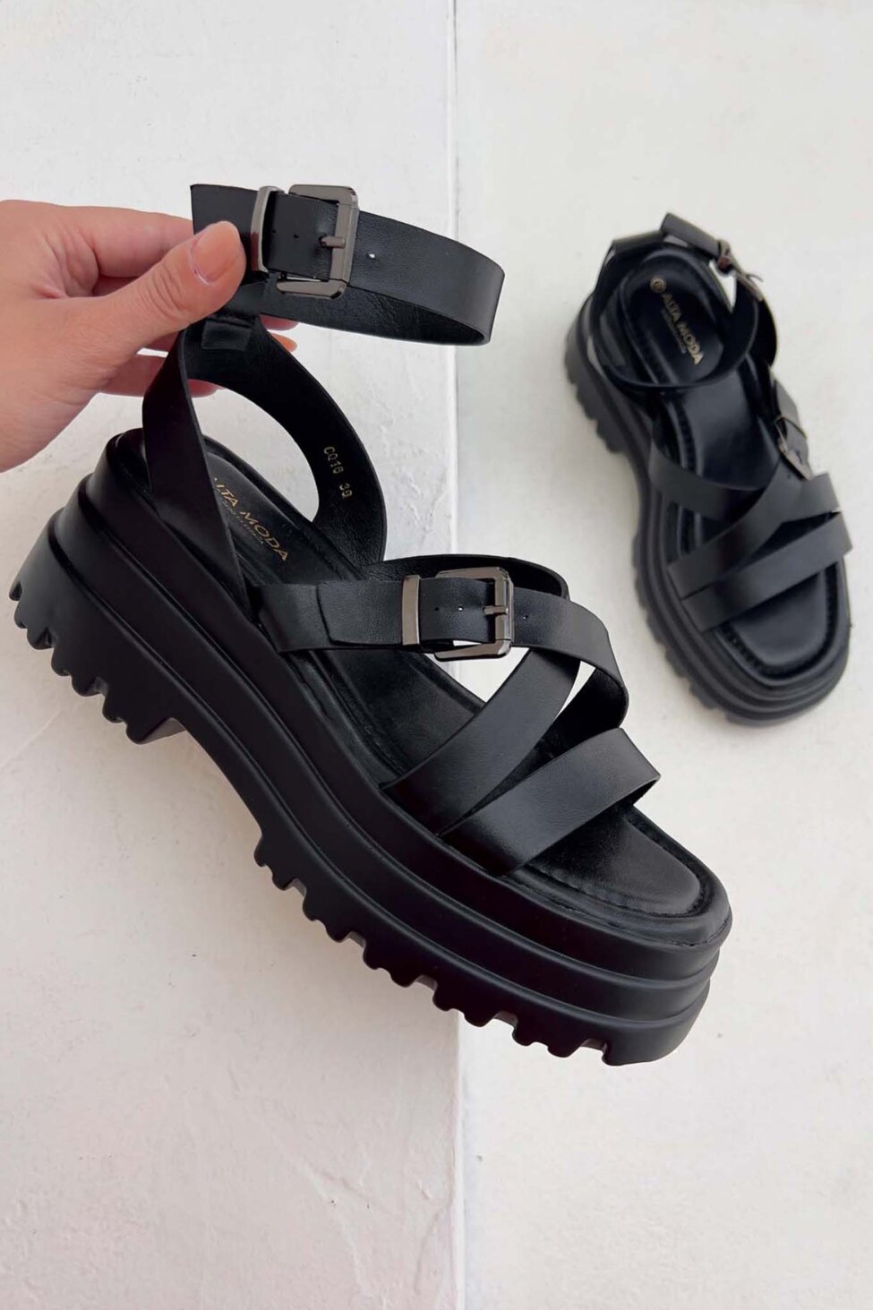 Garrison σανδάλια flatforms από οικολογικό δέρμα μαύρο