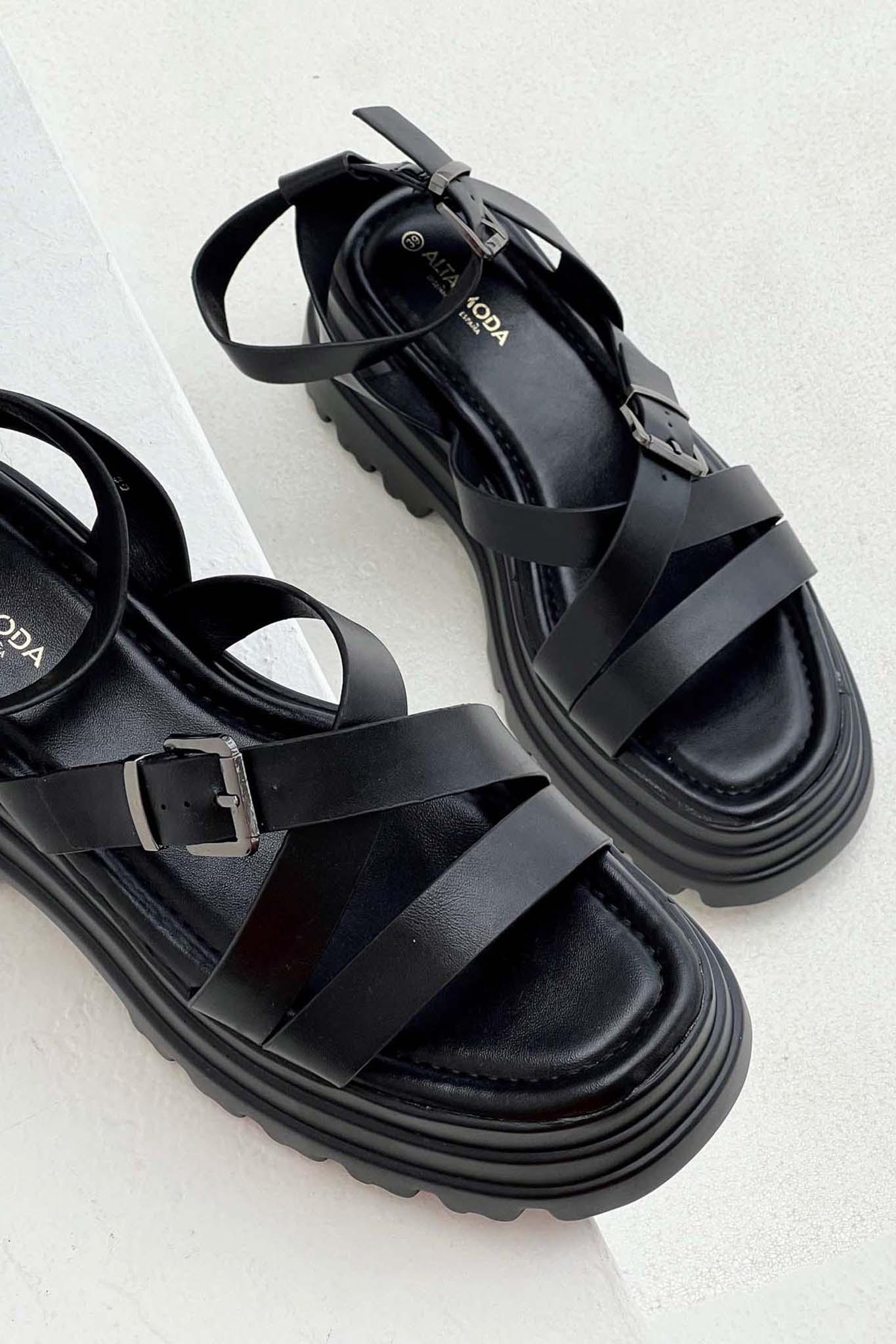Garrison σανδάλια flatforms από οικολογικό δέρμα μαύρο