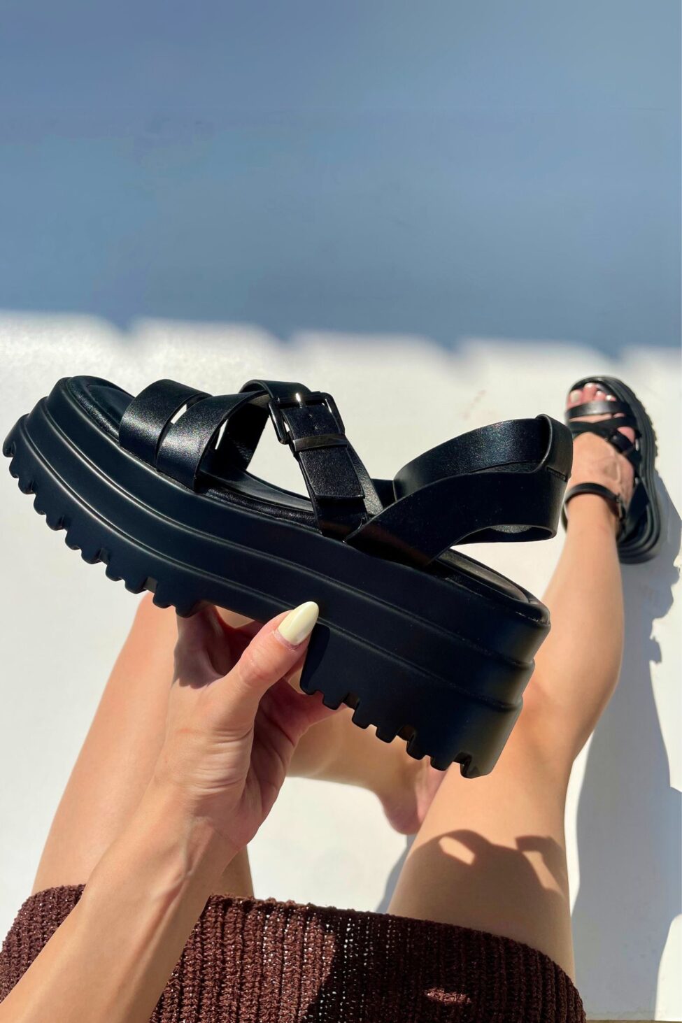 Garrison σανδάλια flatforms από οικολογικό δέρμα μαύρο - Image 5