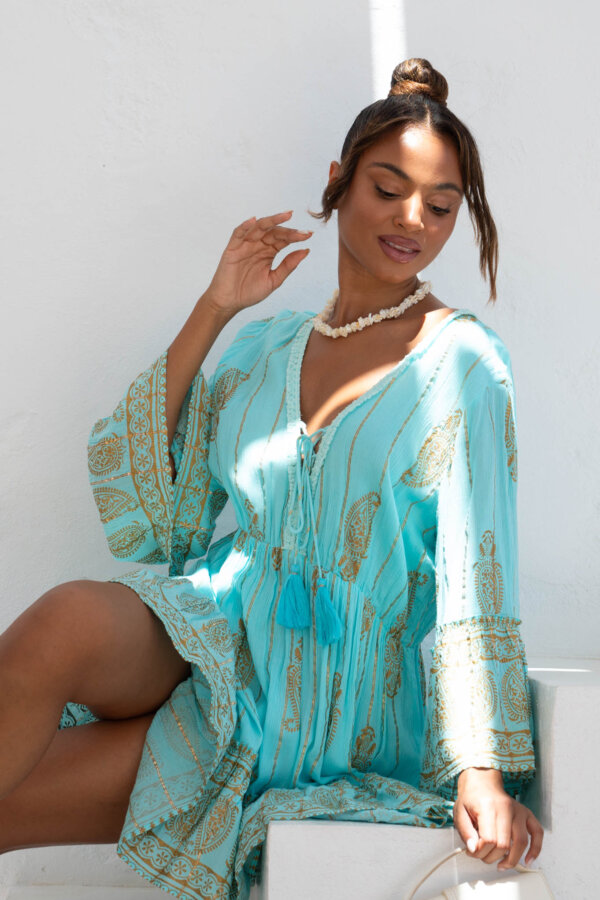 DAILY OFFERS Haven  φόρεμα boho με όψη λινού τιρκουάζ