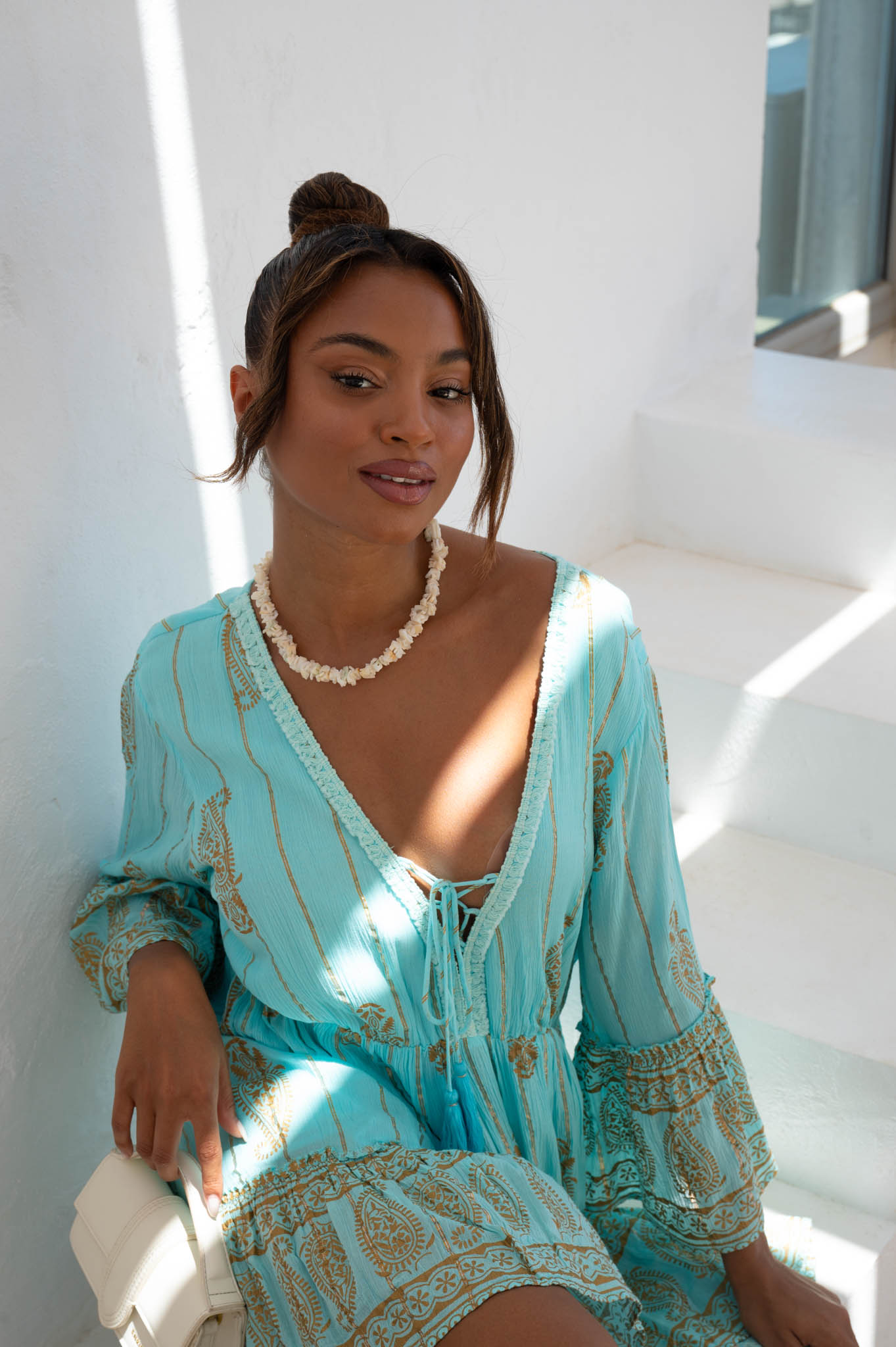 DAILY OFFERS Haven  φόρεμα boho με όψη λινού τιρκουάζ
