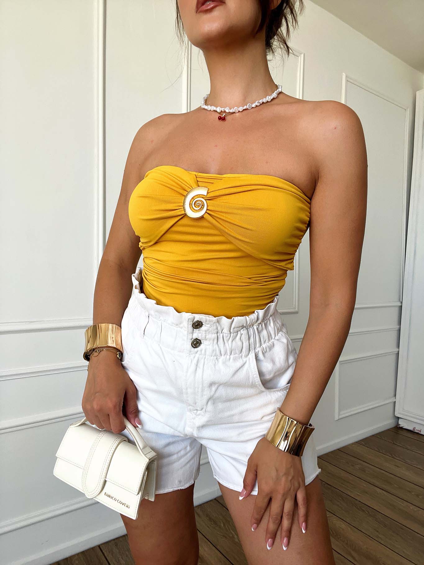 Heaven ελαστικό στράπλες με cups και διακοσμιτικό στο στήθος κίτρινο Heaven ελαστικό στράπλες με cups και διακοσμιτικό στο στήθος κίτρινο - Image 1