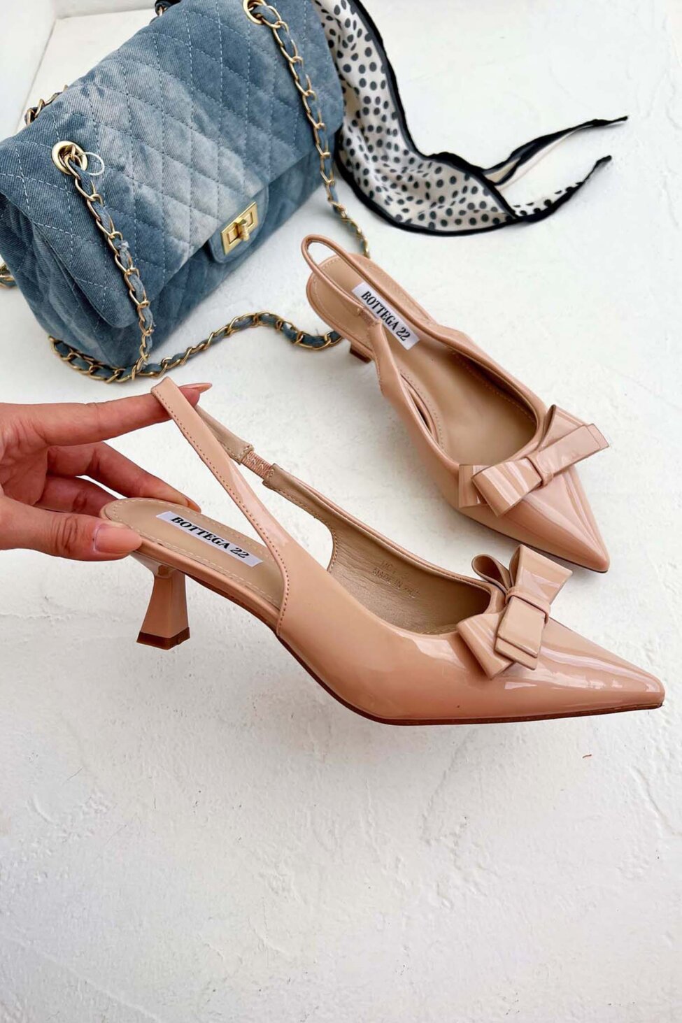 Jagat slingback γόβα από οικολογικό δέρμα λουστρίνι μπεζ