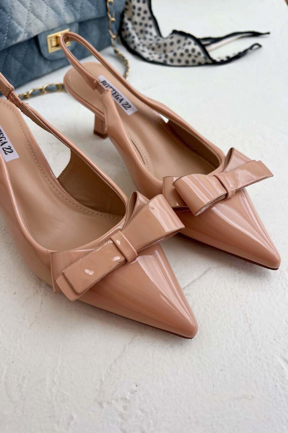 Jagat slingback γόβα από οικολογικό δέρμα λουστρίνι μπεζ