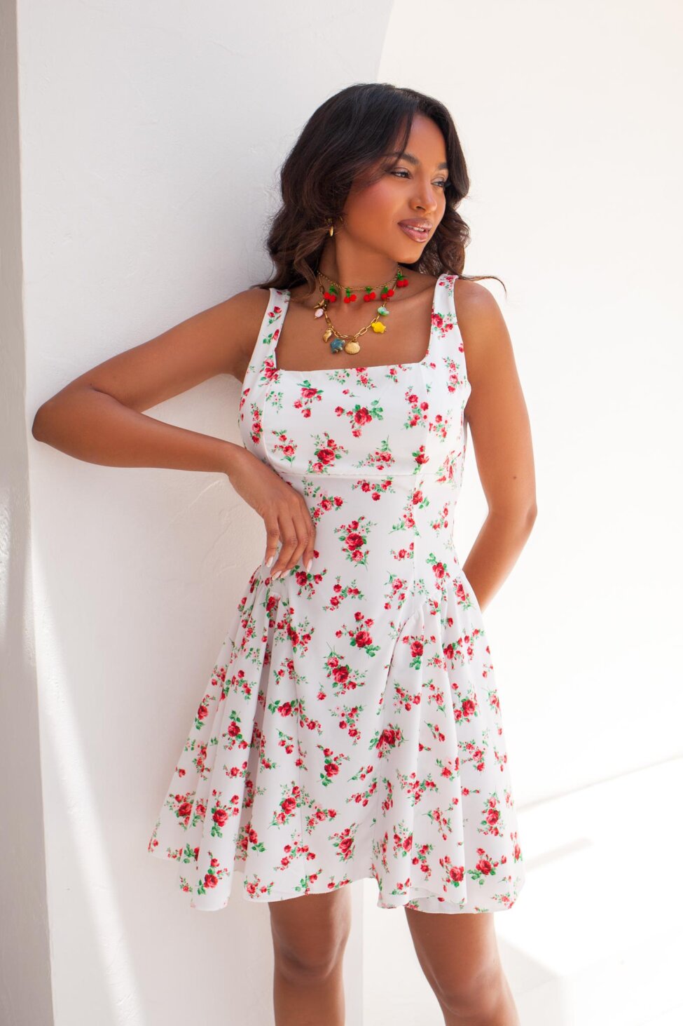 Jasmine μίνι φλοραλ φόρεμα λευκό