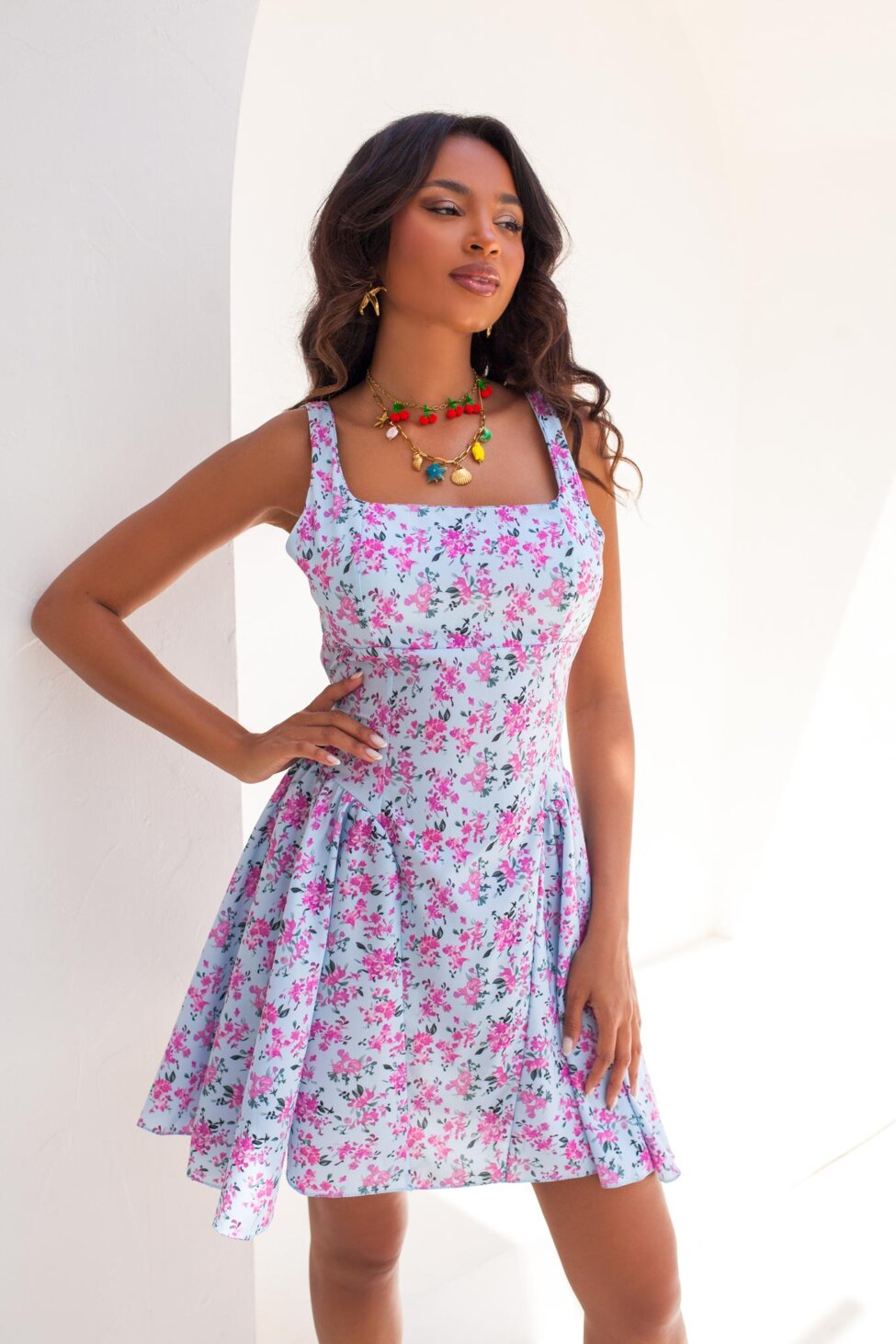 Jasmine μίνι φλοραλ φόρεμα σιελ