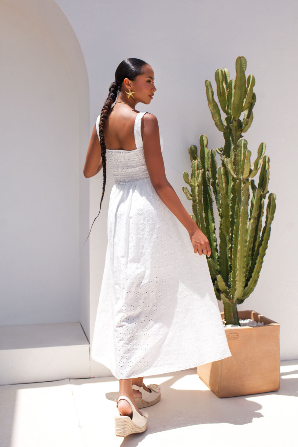 Lenia μίντι broderie φόρεμα λευκό