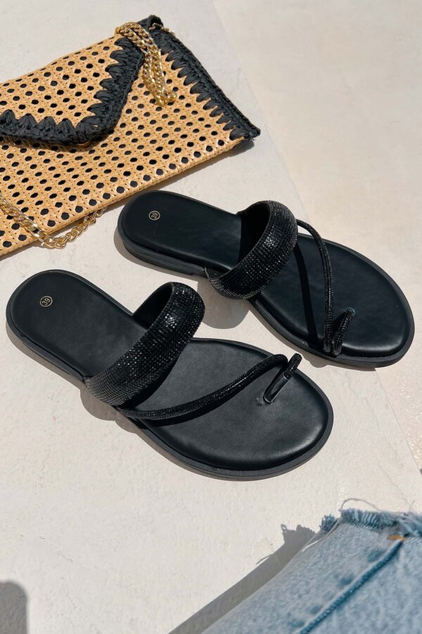 Luna flat σανδάλια με strass μαύρο