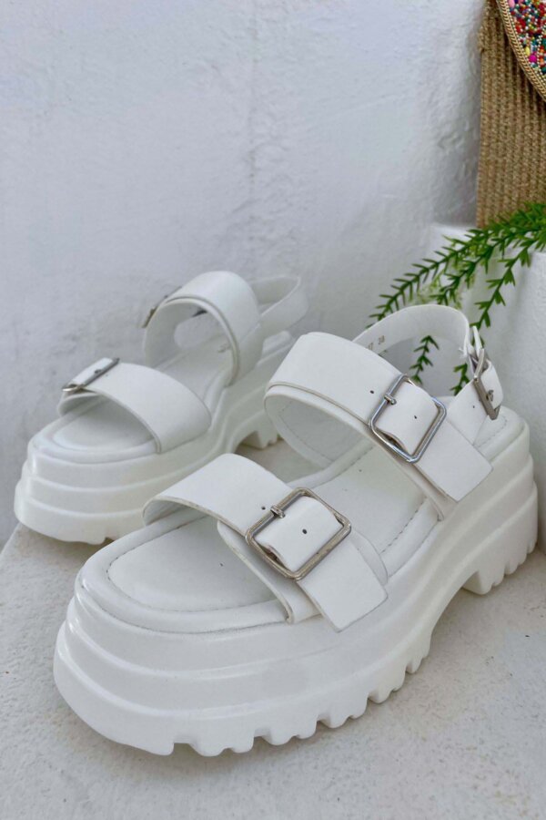 Ribbon σανδάλια flatform με λουράκια λευκό