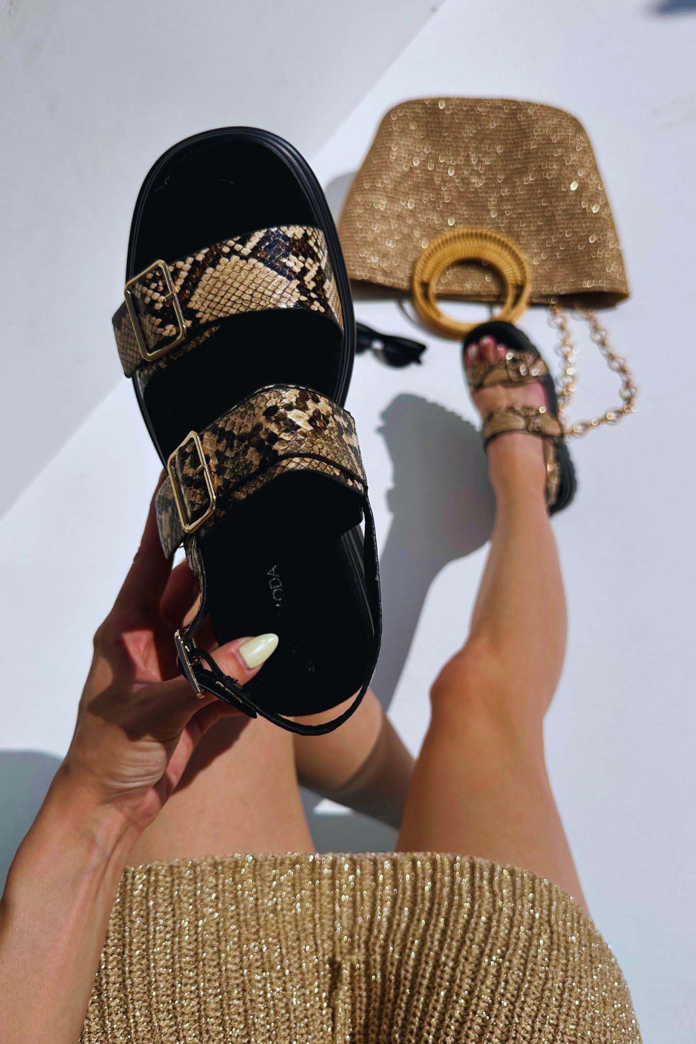 Ribbon σανδάλια flatform με λουράκια snake