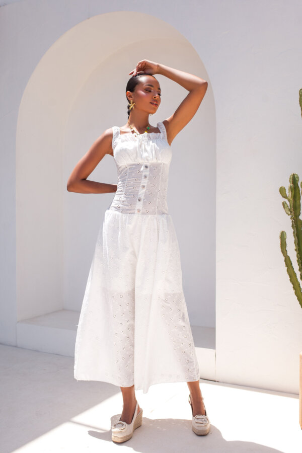 ΦΟΡΕΜΑΤΑ Saree μίντι broderie φόρεμα λευκό