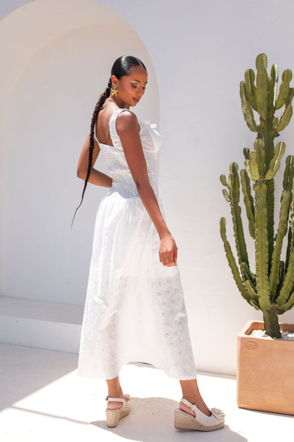 Saree μίντι broderie φόρεμα λευκό