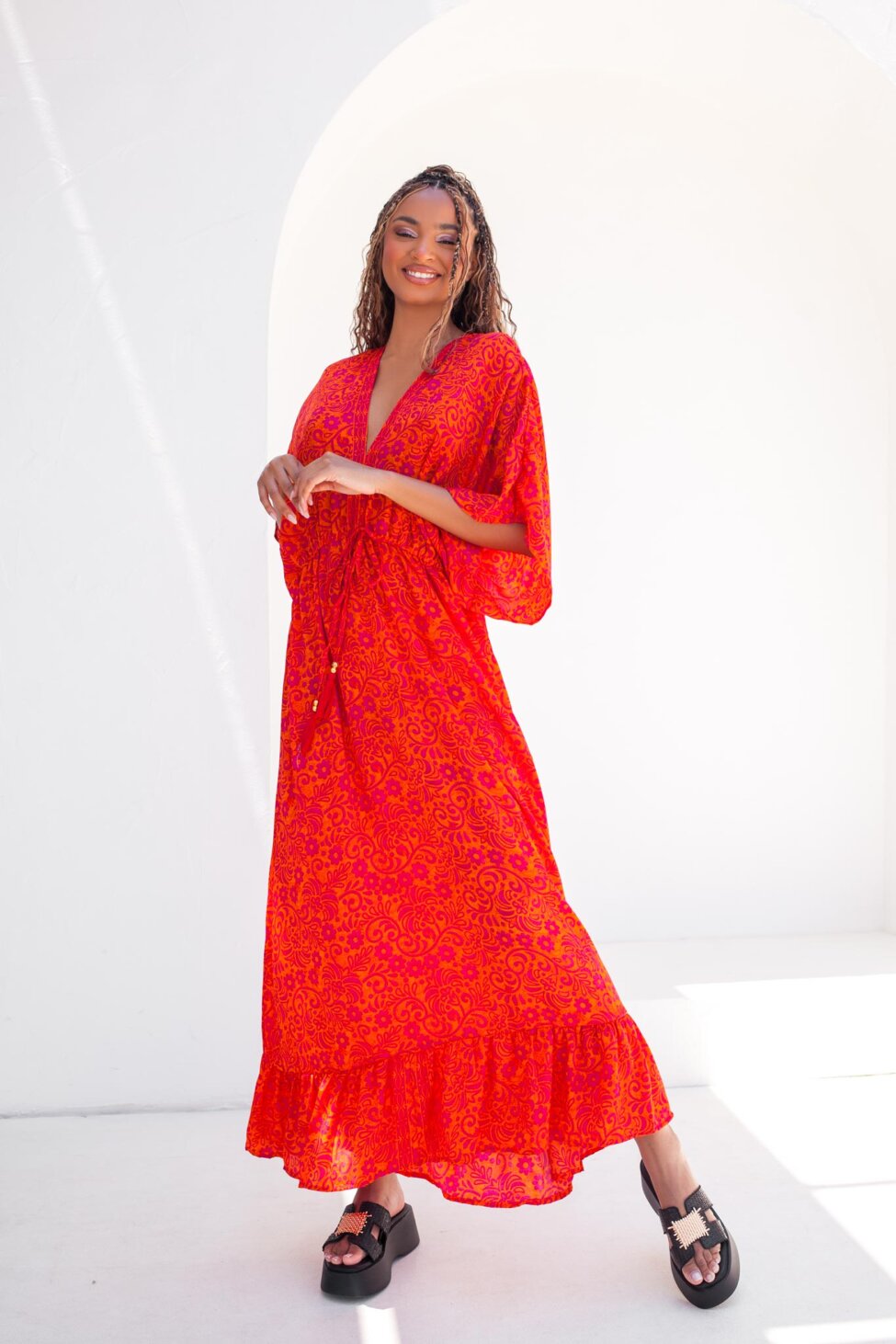 Variel boho μάξι φόρεμα πορτοκαλί