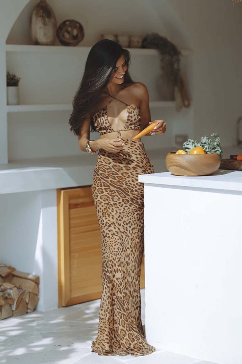 Vimy μακρύ φόρεμα με leopar print λεοπάρ