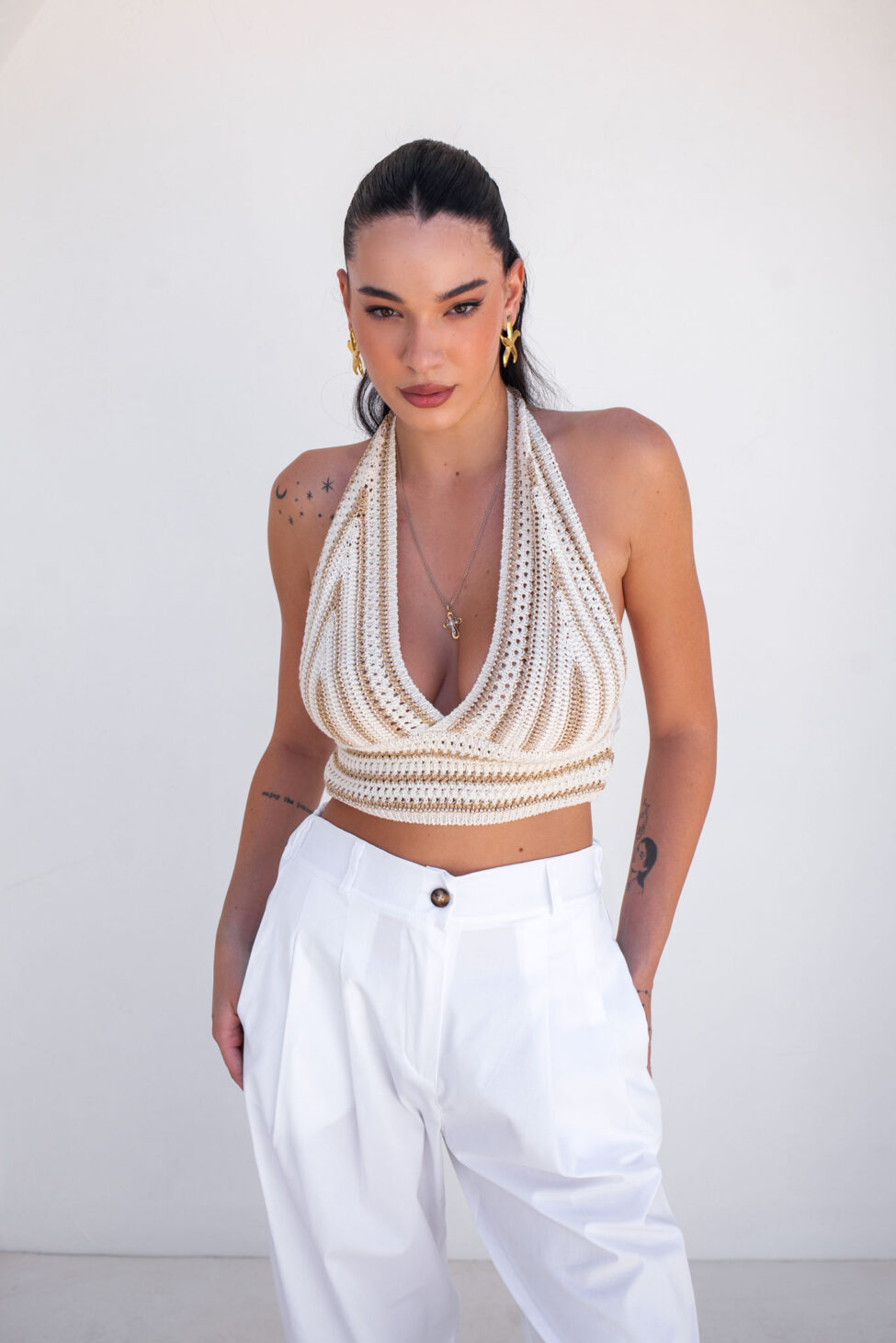 Akira crop top lurex πλεκτό λευκό - Image 1