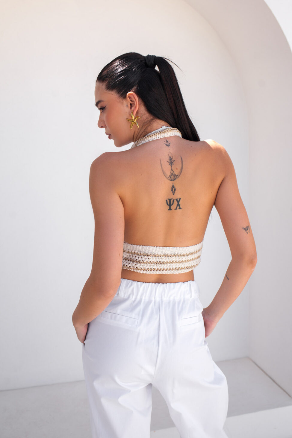 Akira crop top lurex πλεκτό λευκό - Image 2