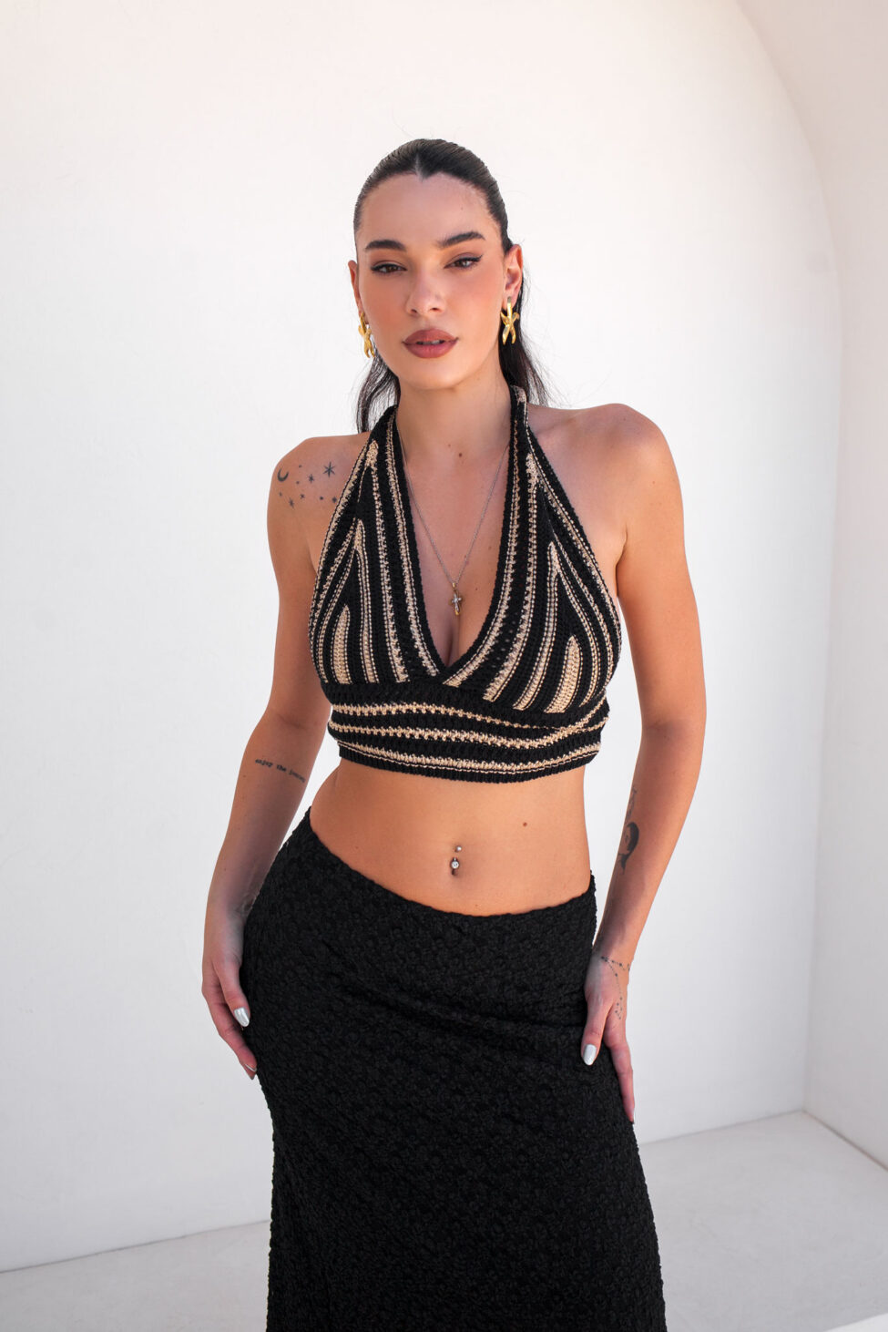 Akira crop top lurex πλεκτό μαύρο - Image 1
