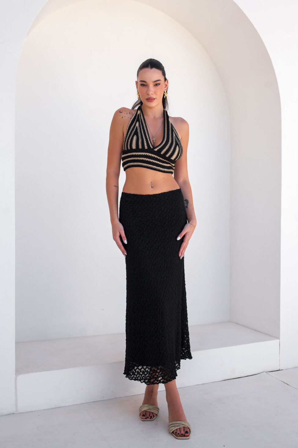 Akira crop top lurex πλεκτό μαύρο - Image 4