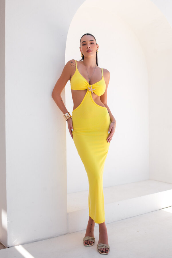 Alisa μίντι φόρεμα cut out κίτρινο