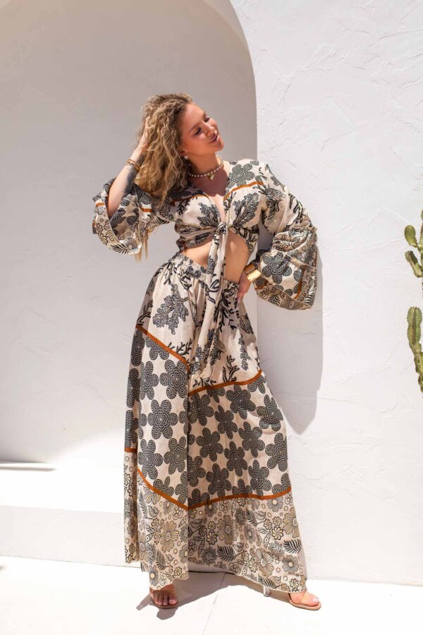 Byrdie σετ boho τοπ με παντελόνι εμπριμέ μαύρο
