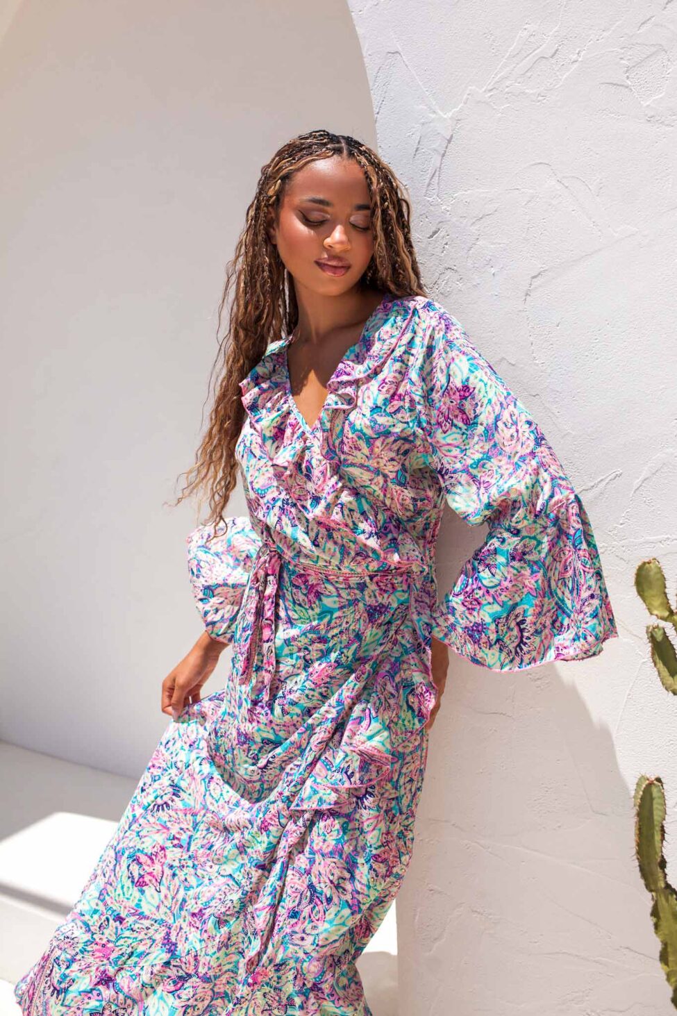 Delilah μίντι boho φόρεμα βεραμάν