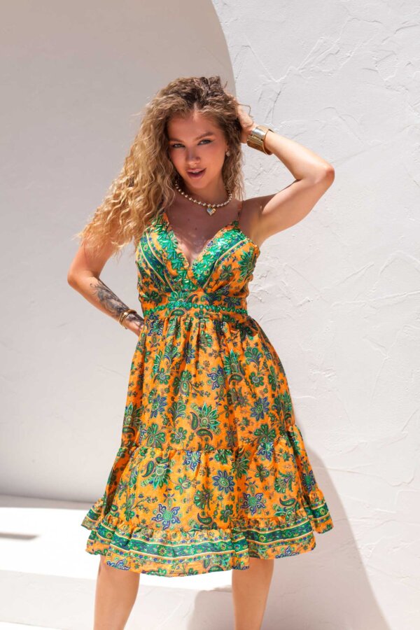Diana μίνι φορέμα boho εμπριμέ πορτοκαλί
