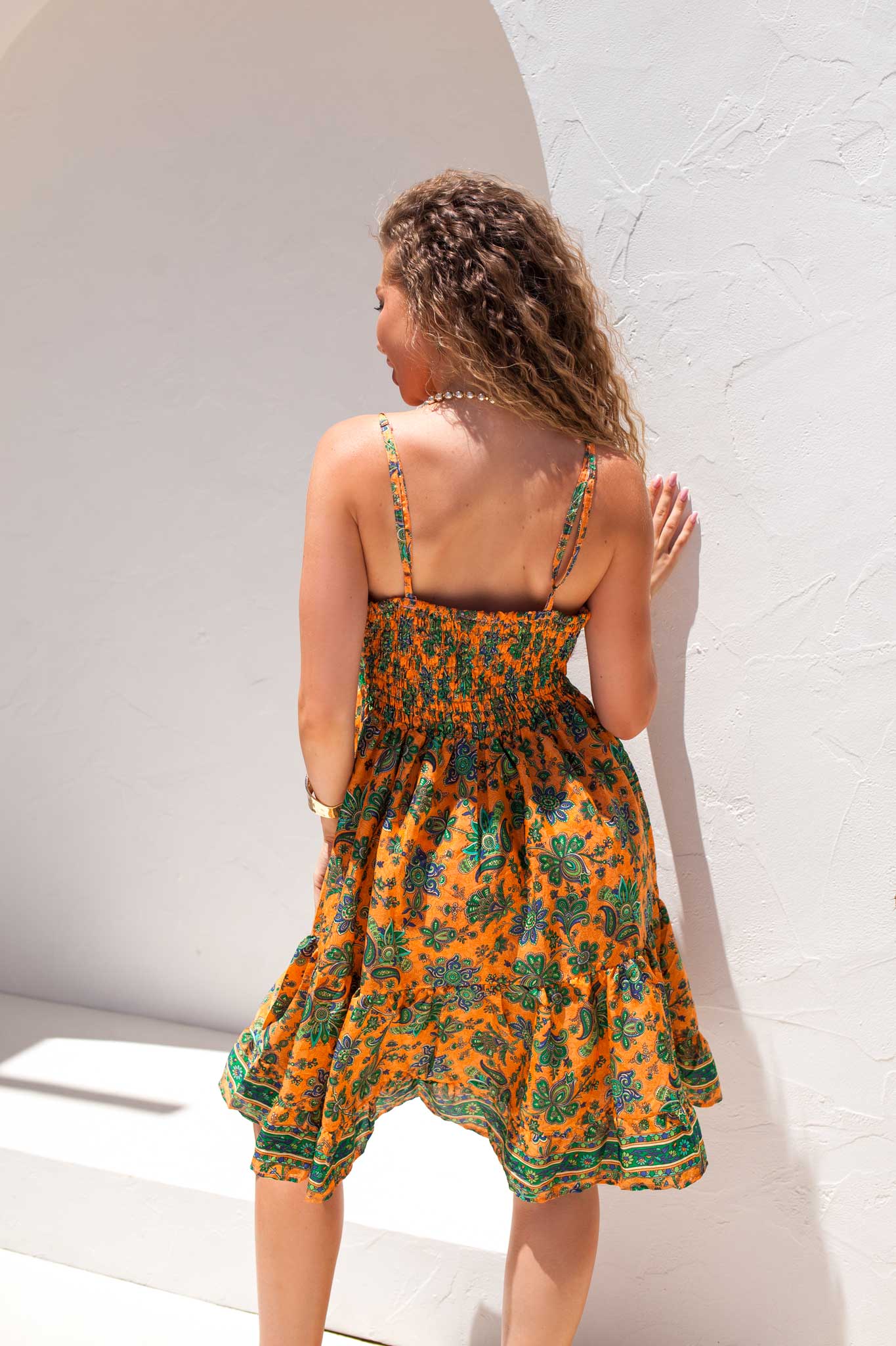 ΦΟΡΕΜΑΤΑ Diana μίνι φορέμα boho εμπριμέ πορτοκαλί