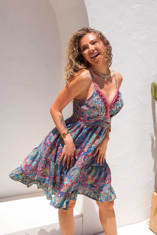 Diana μίνι φορέμα boho εμπριμέ σιελ