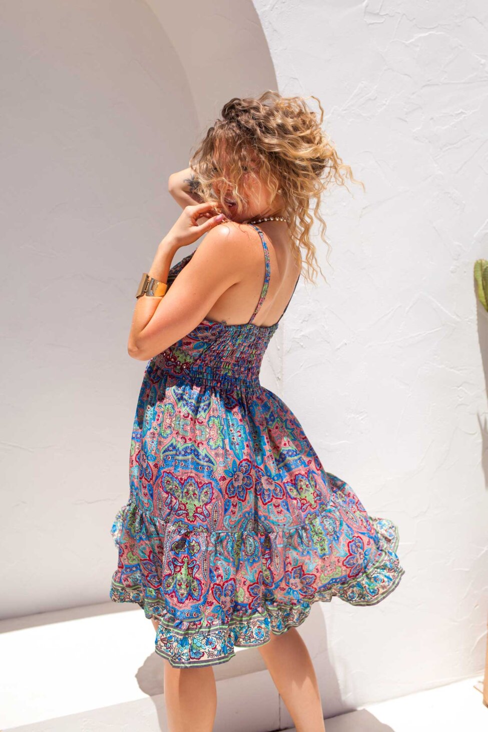 Diana μίνι φορέμα boho εμπριμέ σιελ