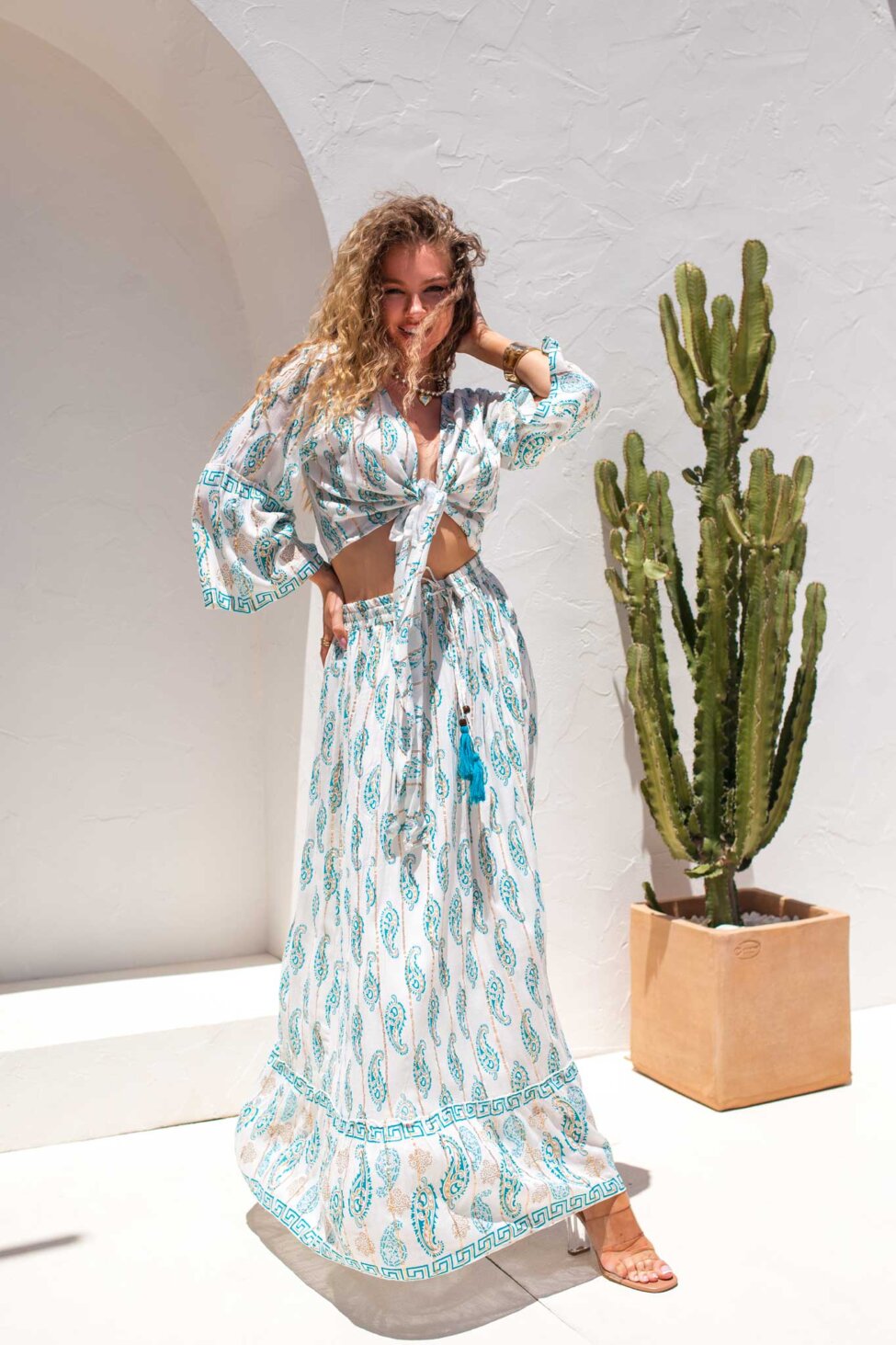 Ethera σετ boho τοπ με φούστα εμπριμέ βεραμάν