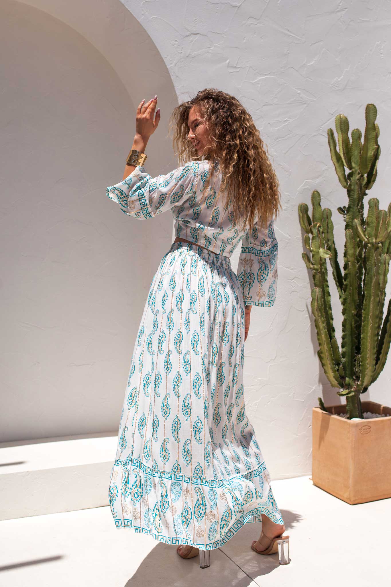 ΝΕΕΣ ΑΦΙΞΕΙΣ Ethera σετ boho τοπ με φούστα εμπριμέ βεραμάν