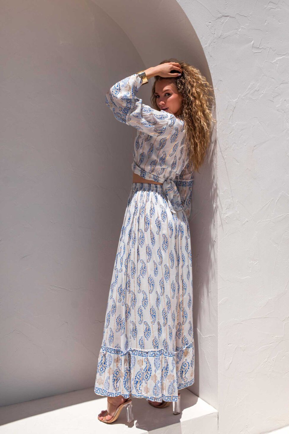 Ethera σετ boho τοπ με φούστα εμπριμέ μπλε