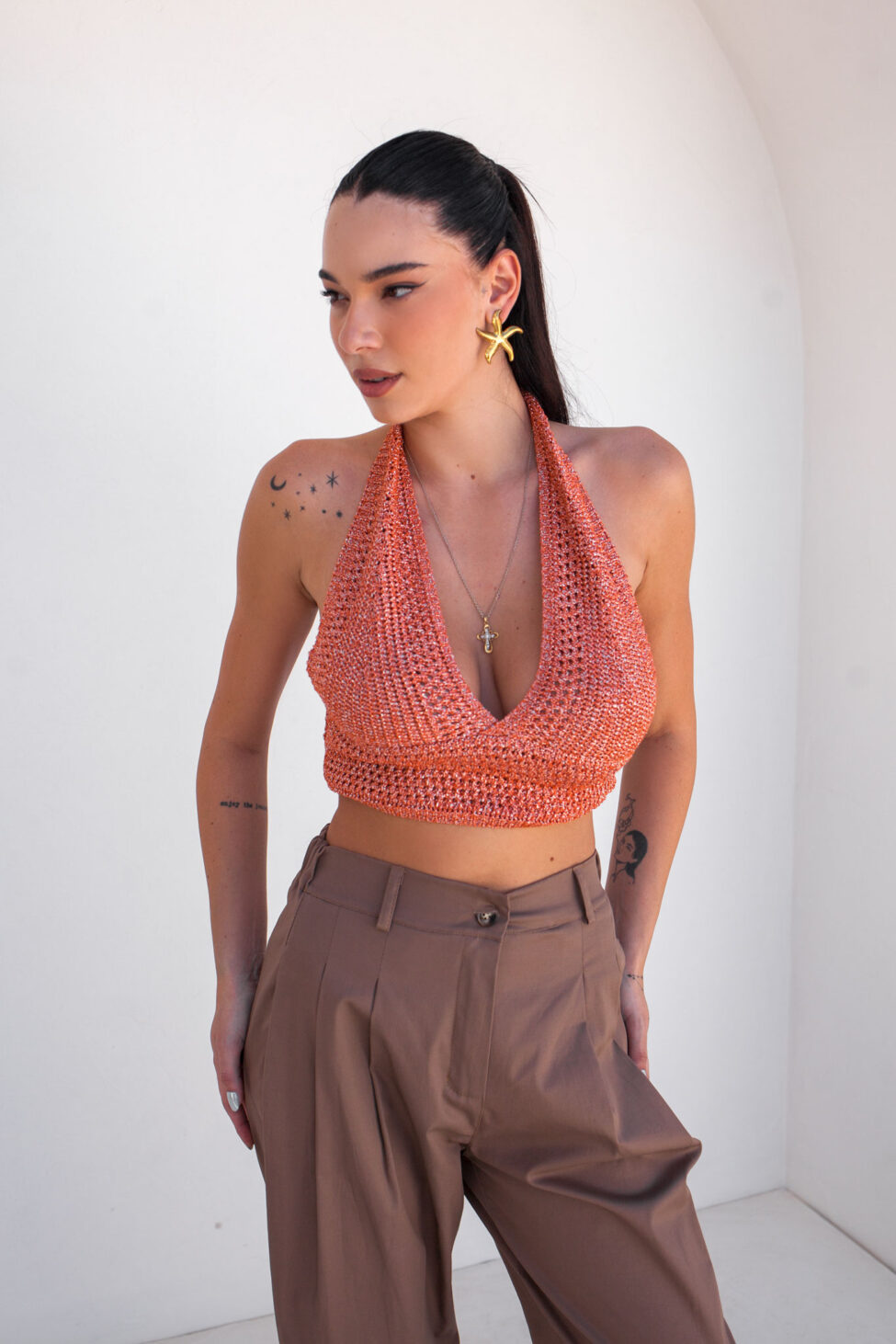 Feliza crop top lurex πλεκτό πορτοκαλί - Image 1