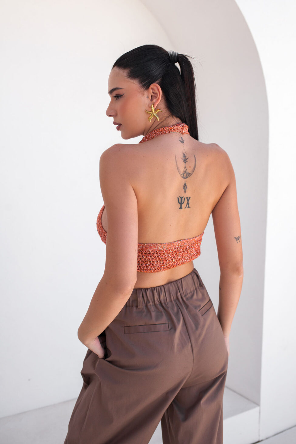 Feliza crop top lurex πλεκτό πορτοκαλί - Image 3