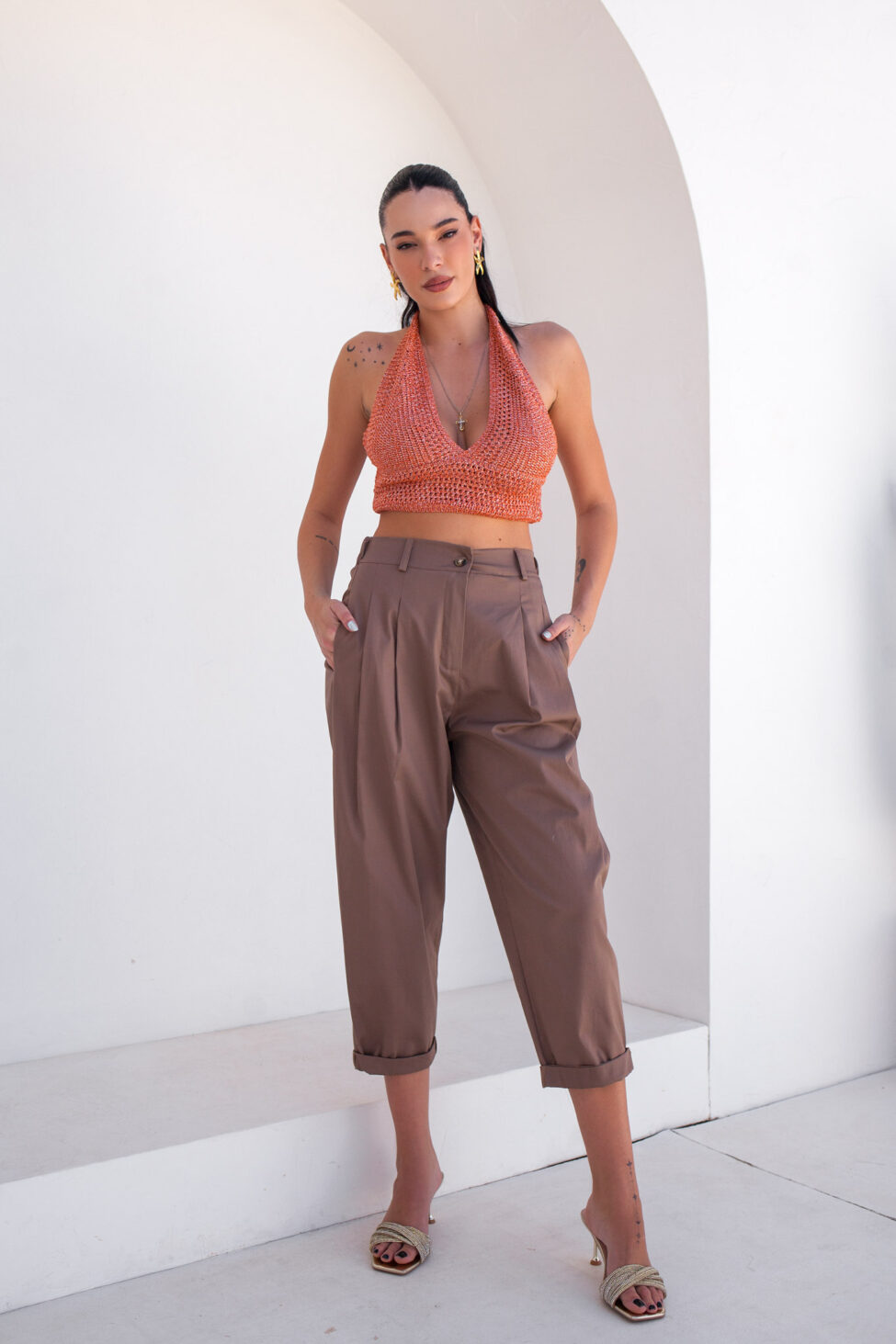 Feliza crop top lurex πλεκτό πορτοκαλί - Image 4