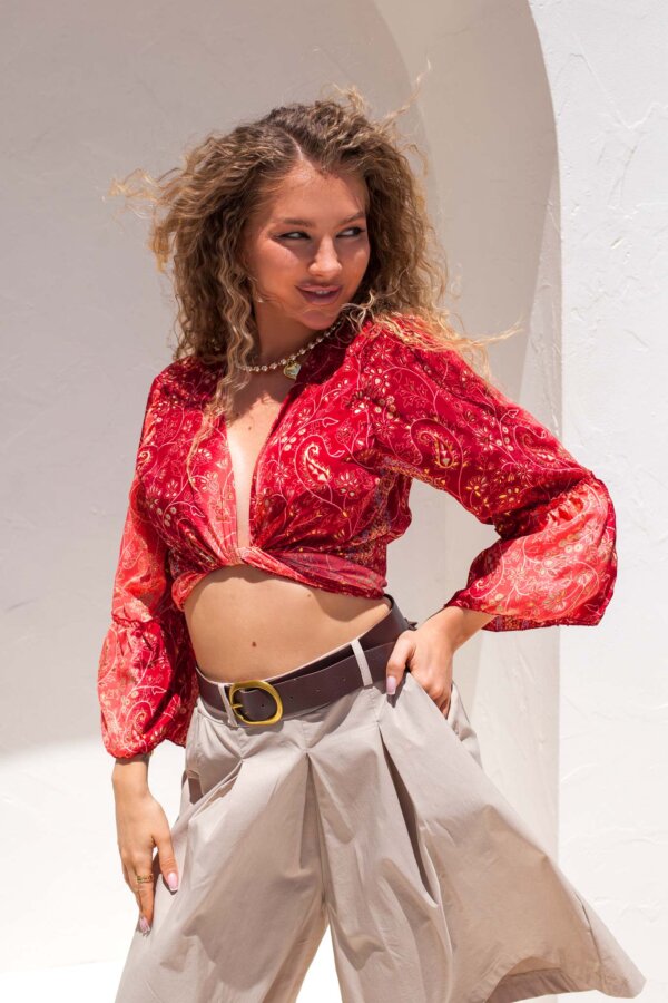 Finley crop top boho εμπριμέ κόκκινο