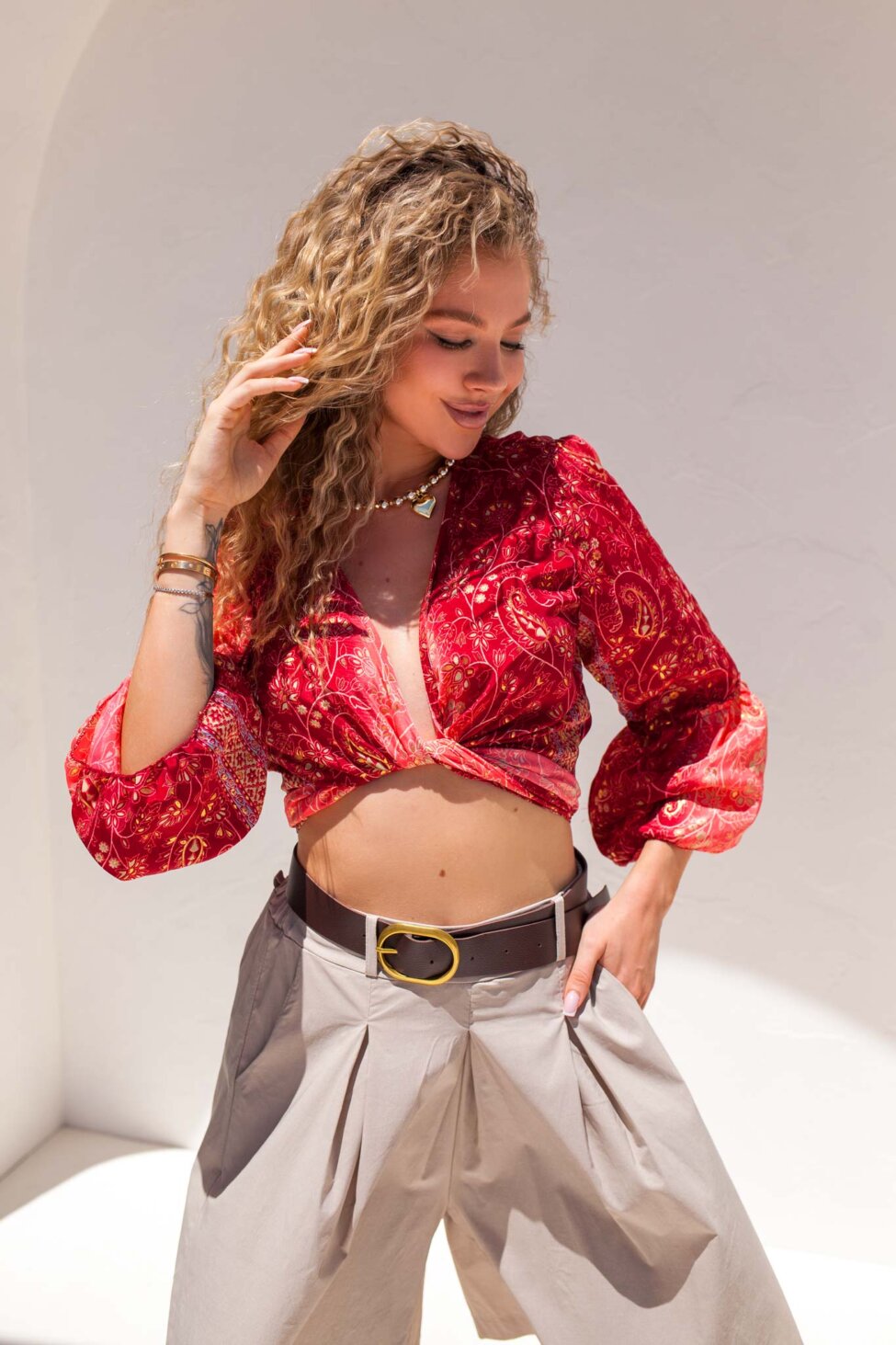 Finley crop top boho εμπριμέ κόκκινο