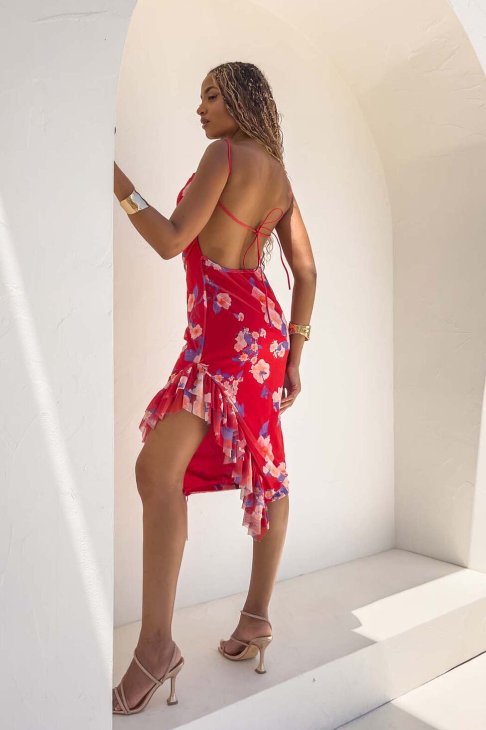 Flora μίντι φόρεμα φλοράλ κόκκινο