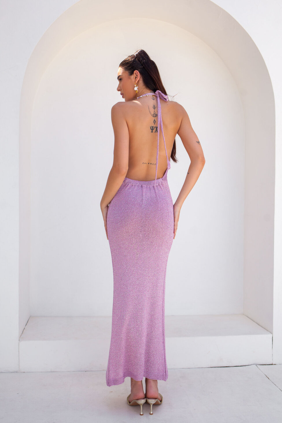 Golden πλεκτό φόρεμα lurex λιλά