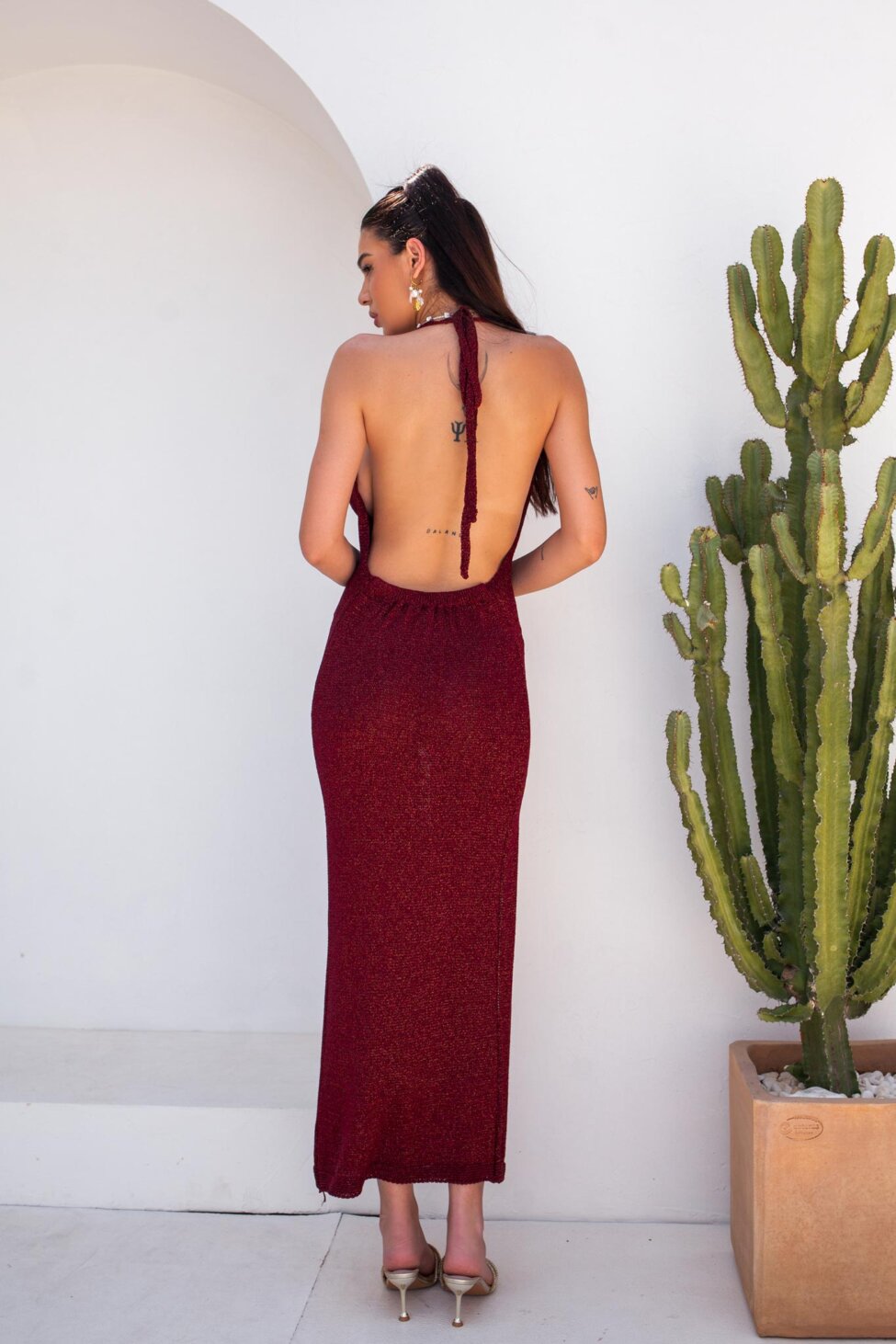 Golden πλεκτό φόρεμα lurex μπορντό